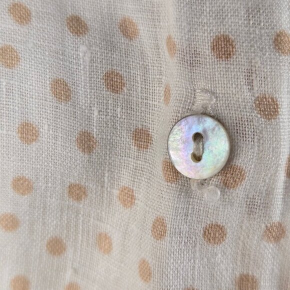 Rachel Zoe Size Medium Linen Button Up Blouse White Tan Polka Dots Boxy Cut - Picture 3 of 11